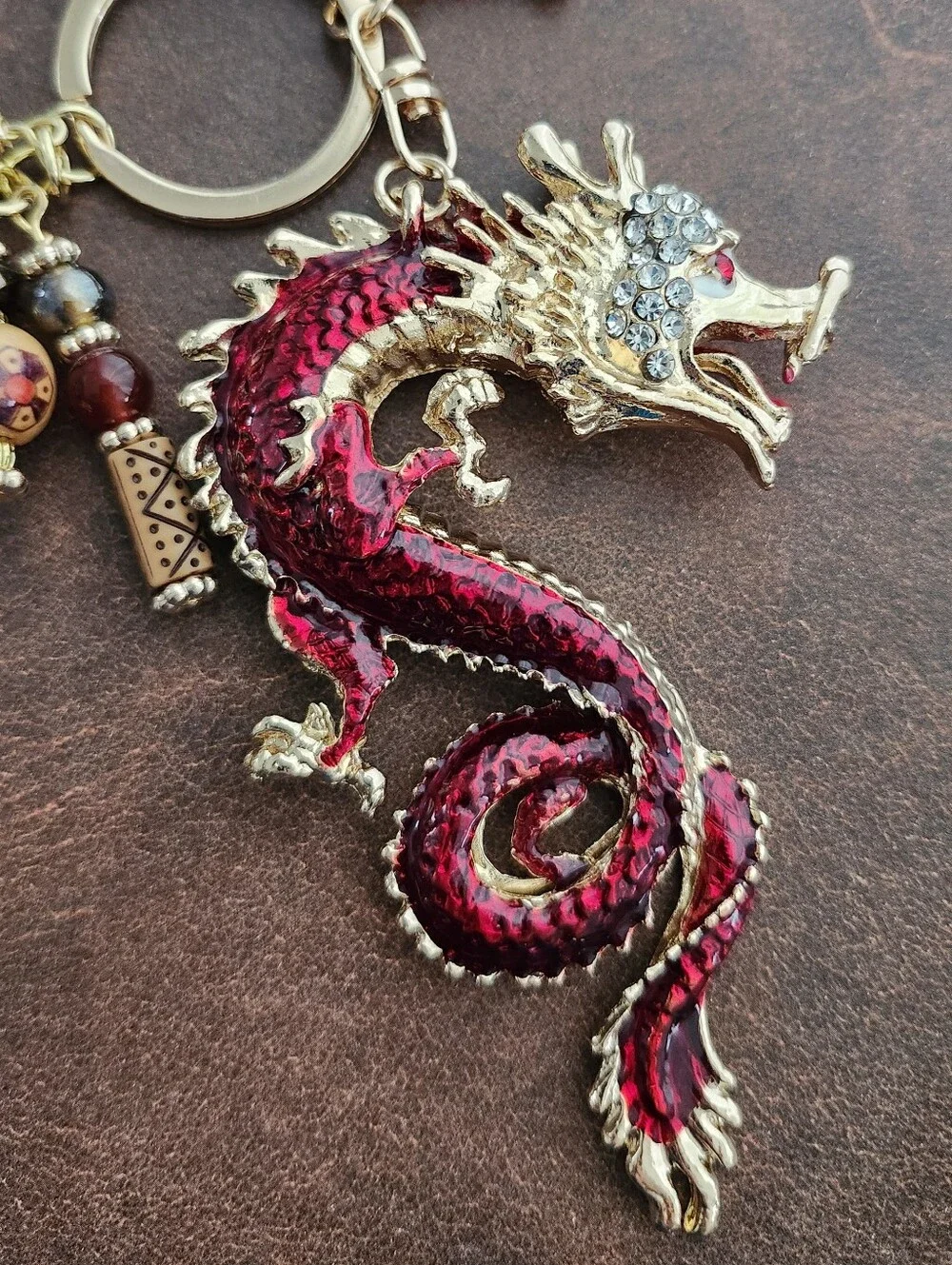 Dragon Asian Purse Charm or Keychain Agate Rhodonite Carnelian Handcrafted